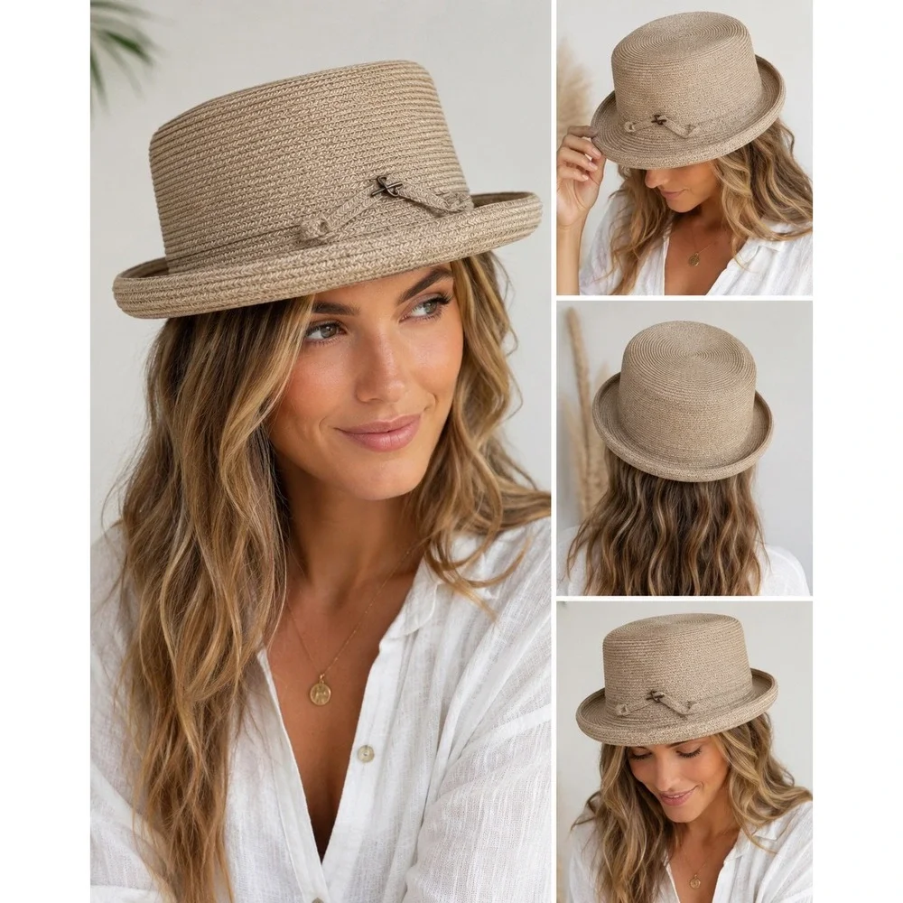 Betmar New York Women's Beige Braided Paper Blend Bucket Sun Hat One Size